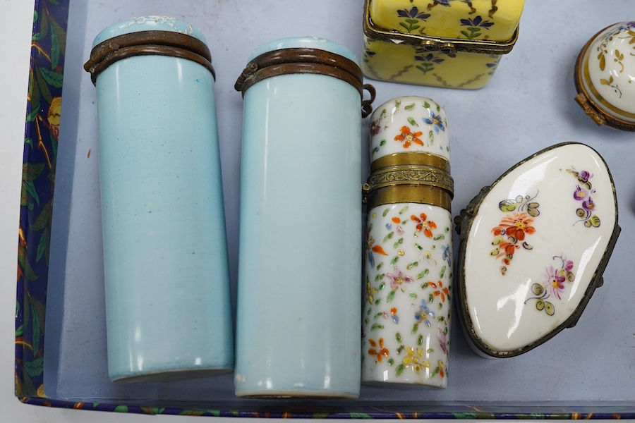 Three Continental porcelain busts and sundry ceramic boxes, 19th century, tallest 13cm. Condition - fair